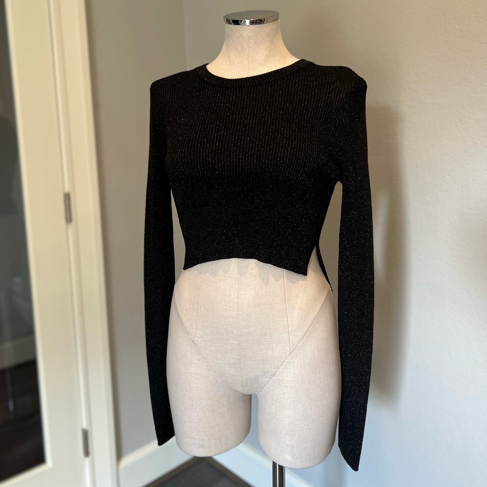 Black copper sparkle cropped top sweater